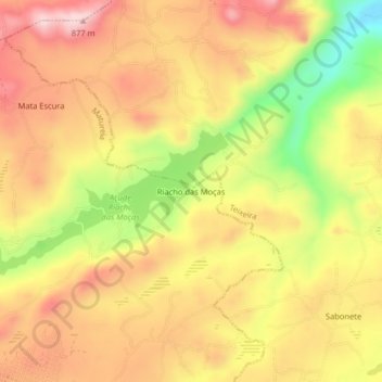 Mappa topografica Riacho das Moças, altitudine, rilievo