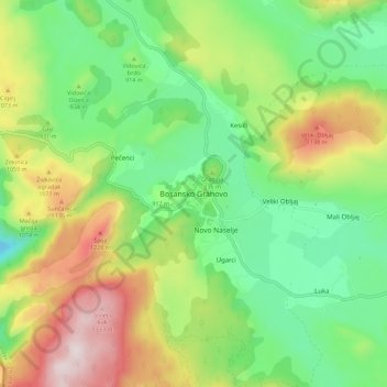 Mappa topografica Bosansko Grahovo, altitudine, rilievo