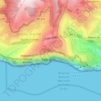Mappa topografica Cabo Girão, altitudine, rilievo
