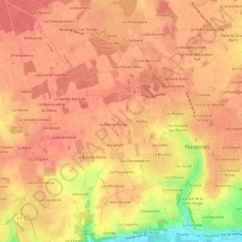 Mappa topografica Mazère, altitudine, rilievo