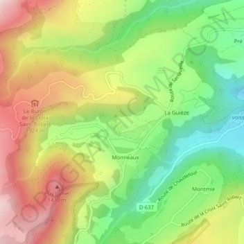 Mappa topografica Les Cros, altitudine, rilievo