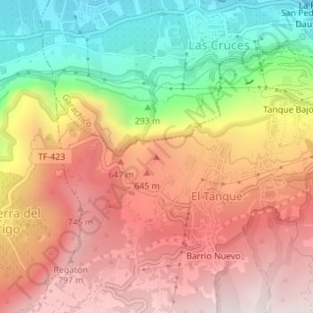 Mappa topografica Cañitas, altitudine, rilievo