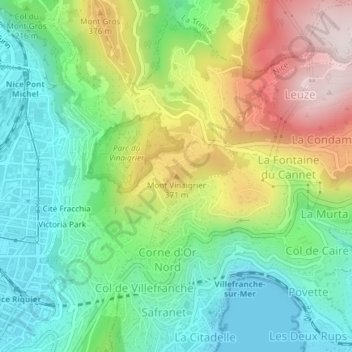 Mappa topografica Mont Vinaigrier, altitudine, rilievo
