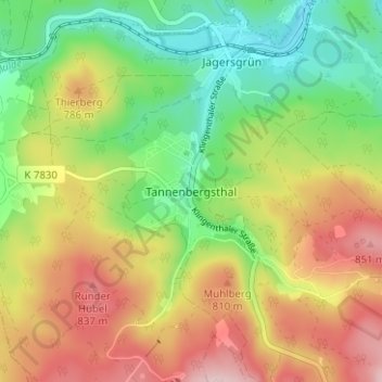 Mappa topografica Tannenbergsthal, altitudine, rilievo
