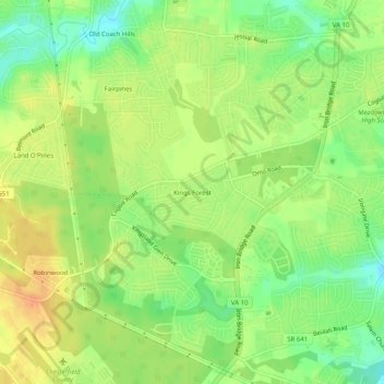 Mappa topografica Kings Forest, altitudine, rilievo