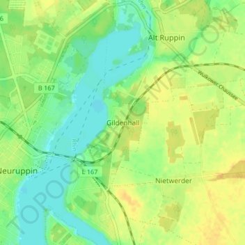 Mappa topografica Gildenhall, altitudine, rilievo
