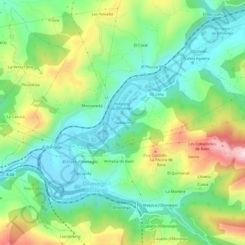 Mappa topografica Santianes, altitudine, rilievo