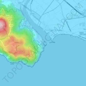 Mappa topografica Bocca di Magra, altitudine, rilievo