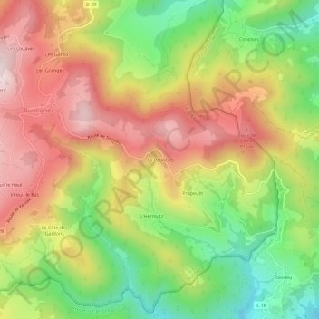 Mappa topografica La Petilière, altitudine, rilievo
