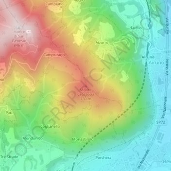 Mappa topografica Monte Crosaccia, altitudine, rilievo