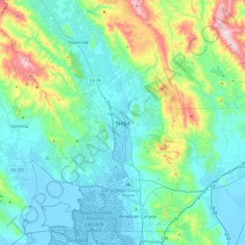 Mappa topografica Napa, altitudine, rilievo