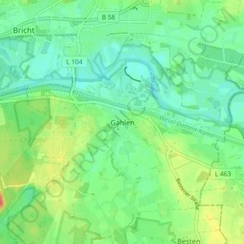 Mappa topografica Gahlen, altitudine, rilievo