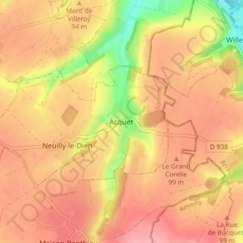 Mappa topografica Acquet, altitudine, rilievo