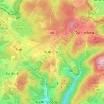 Mappa topografica Müllenbach, altitudine, rilievo