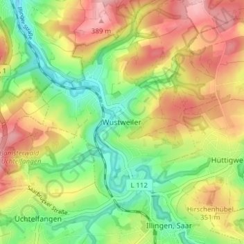 Mappa topografica Wustweiler, altitudine, rilievo