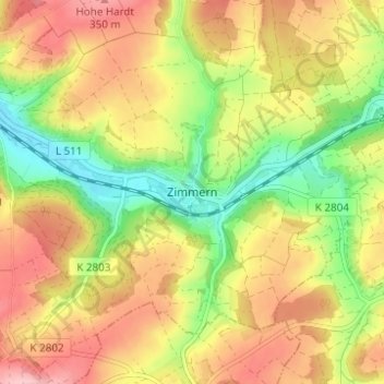 Mappa topografica Zimmern, altitudine, rilievo