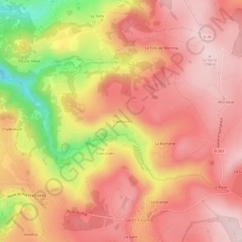 Mappa topografica Couteaux, altitudine, rilievo