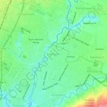 Mappa topografica Sawojajar, altitudine, rilievo