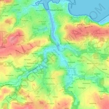 Mappa topografica Pouldavid, altitudine, rilievo