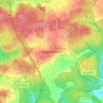 Mappa topografica Oggenhausen, altitudine, rilievo