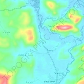 Mappa topografica Terogo, altitudine, rilievo