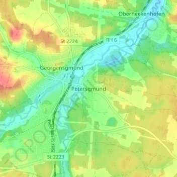 Mappa topografica Petersgmünd, altitudine, rilievo