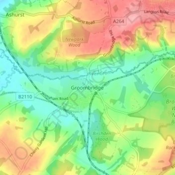 Mappa topografica Groombridge, altitudine, rilievo