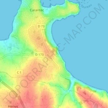 Mappa topografica Kerliezec, altitudine, rilievo