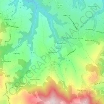 Mappa topografica La Combe, altitudine, rilievo