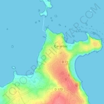 Mappa topografica Kerlizou, altitudine, rilievo