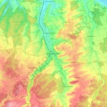 Mappa topografica Ochsenhausen, altitudine, rilievo