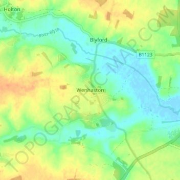 Mappa topografica Wenhaston, altitudine, rilievo