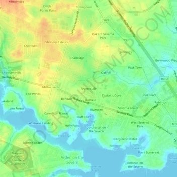 Mappa topografica Severndale, altitudine, rilievo