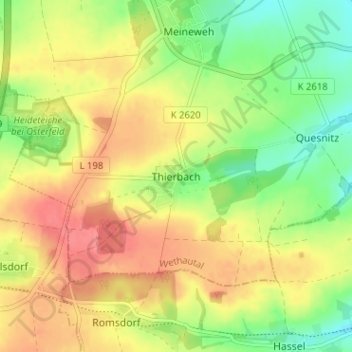 Mappa topografica Thierbach, altitudine, rilievo