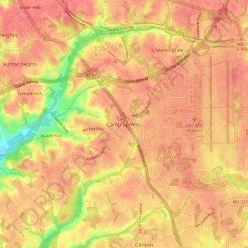 Mappa topografica Camp Springs, altitudine, rilievo