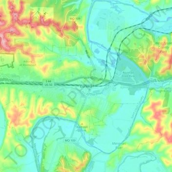 Mappa topografica Eureka, altitudine, rilievo