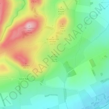 Mappa topografica Ravens Crag, altitudine, rilievo