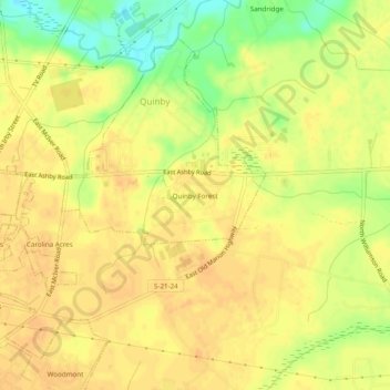 Mappa topografica Quinby Forest, altitudine, rilievo