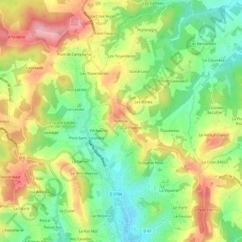 Mappa topografica Temniac, altitudine, rilievo