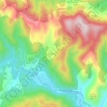 Mappa topografica Les Aigladines, altitudine, rilievo