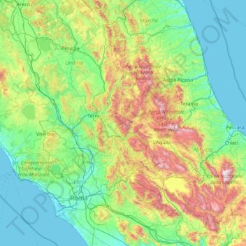 Mappa topografica Monti Reatini, altitudine, rilievo