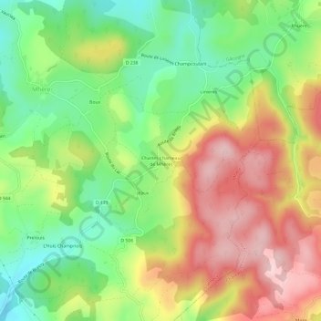 Mappa topografica Chartes ( hameau de Mhère), altitudine, rilievo