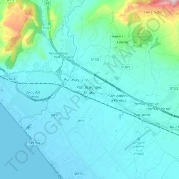 Mappa topografica Pontecagnano Faiano, altitudine, rilievo