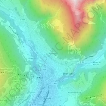 Mappa topografica Le Paradis, altitudine, rilievo