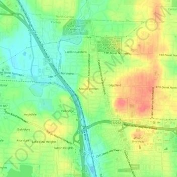 Mappa topografica Mount Vernon, altitudine, rilievo