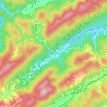 Mappa topografica Mud Fork, altitudine, rilievo