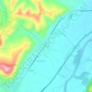 Mappa topografica Canove, altitudine, rilievo
