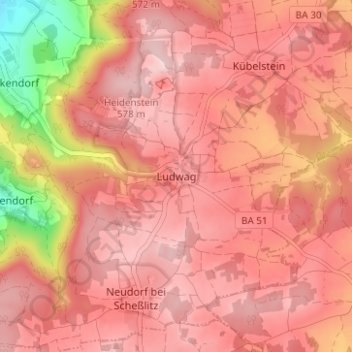 Mappa topografica Ludwag, altitudine, rilievo