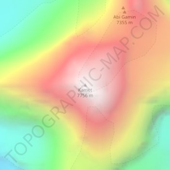 Mappa topografica Kamet, altitudine, rilievo