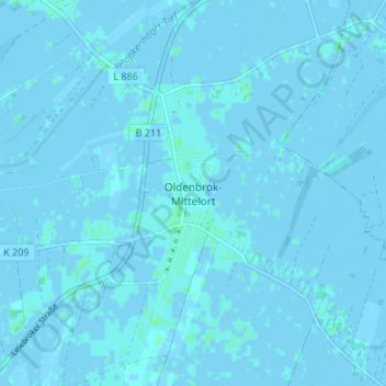 Mappa topografica Oldenbrok-Mittelort, altitudine, rilievo
